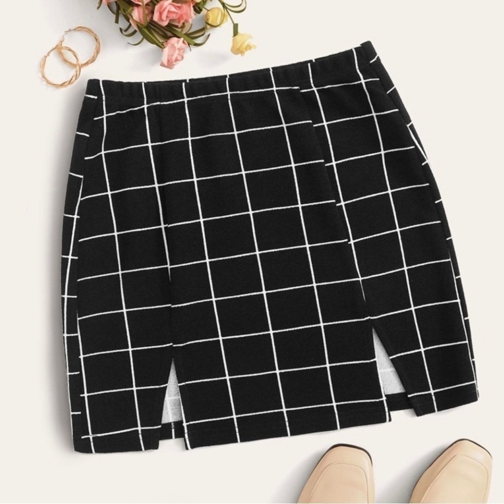 Shein Black & White Grid Pattern Mini Skirt
